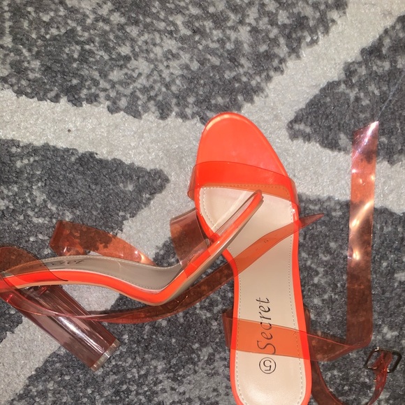 NWB Neon orange clear strappy chunky heels - Picture 4 of 5
